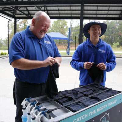 Employees folding towels
